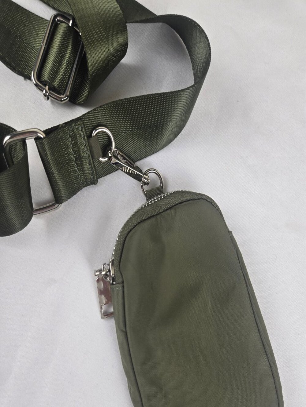 Olive Green NYlon Crossbody Bag Removable Pouch Canvas Adjustable Strap Chain - Picture 14 of 15